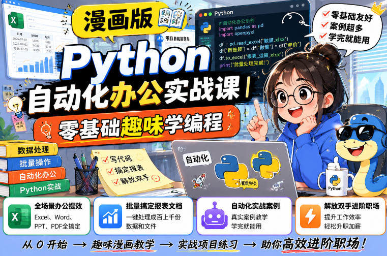 漫画版Python自动化办公实战课|零基础趣味学编程,全场景办公提效、批量搞定报表文档、解放双手进阶职场-智富思维学堂