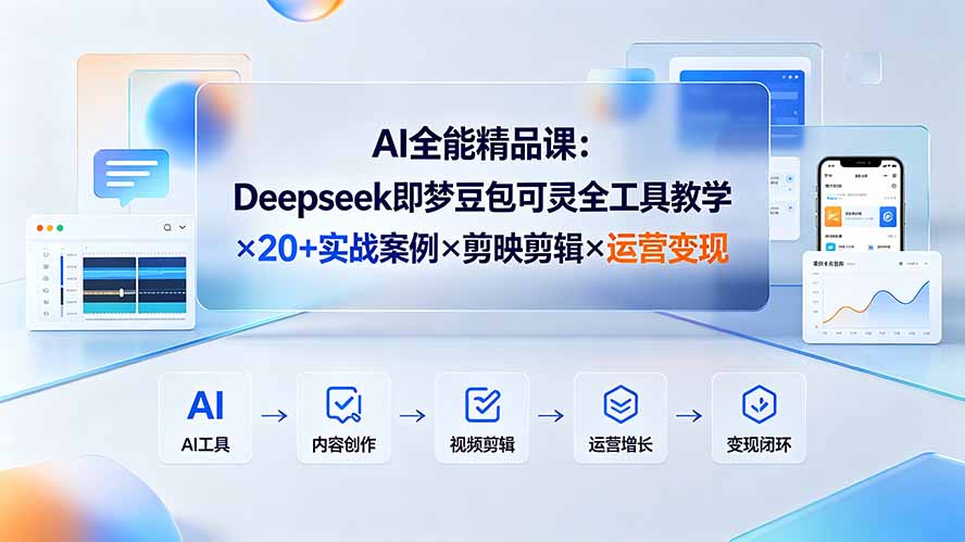 AI全能精品课:Deepseek即梦豆包可灵全工具教学×20+实战案例×剪映剪辑×运营变现-智富思维学堂