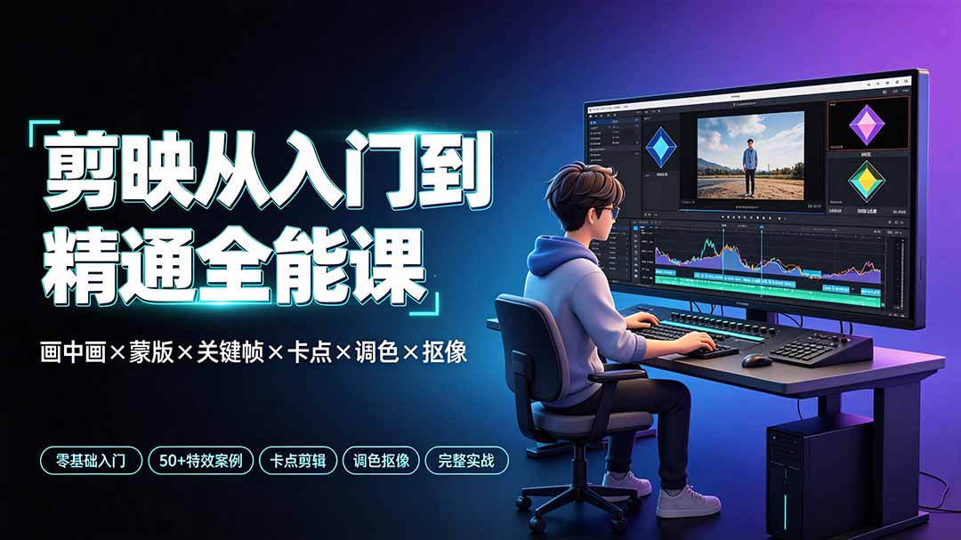 剪映从入门到精通全能课:画中画×蒙版×关键帧×卡点×调色×抠像,一站式掌握剪辑核心技能-智富思维学堂