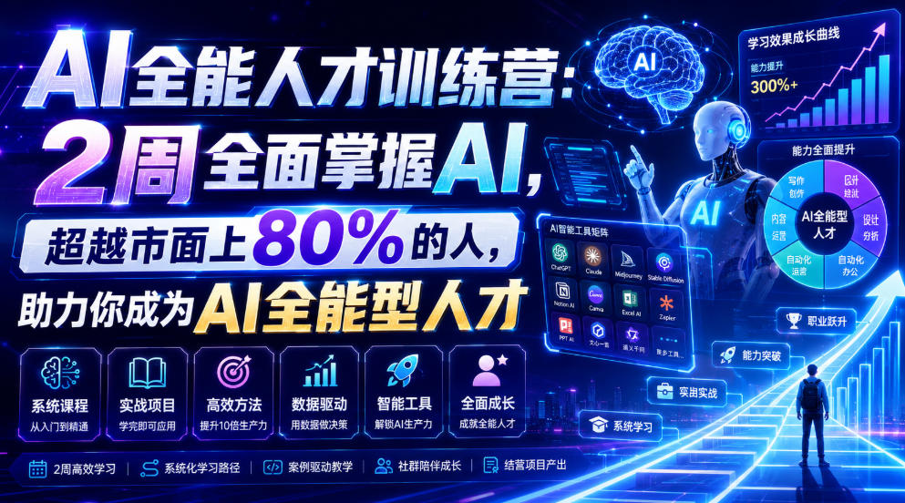 AI全能人才训练营:2周全面掌握AI,超越市面上80%的人,助力你成为AI全能型人才-智富思维学堂