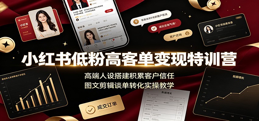 小红书低粉高客单变现特训营:高端人设搭建积累客户信任,图文剪辑谈单转化实操教学-智富思维学堂