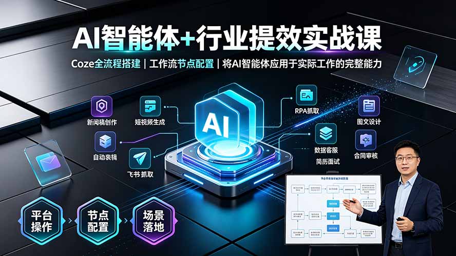AI智能体+行业提效实战课·Coze全流程搭建｜工作流节点配置｜将AI智能体应用于实际工作的完整能力-智富思维学堂