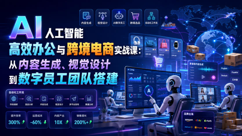 AI人工智能高效办公与跨境电商实战课:从内容生成、视觉设计到数字员工团队搭建-智富思维学堂
