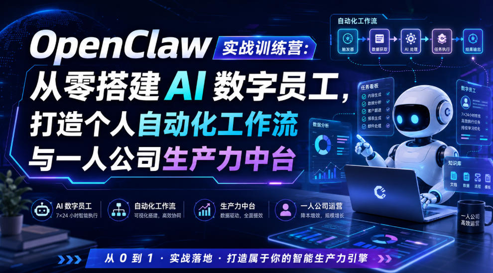 OpenClaw实战训练营:从零搭建AI数字员工,打造个人自动化工作流与一人公司生产力中台-智富思维学堂