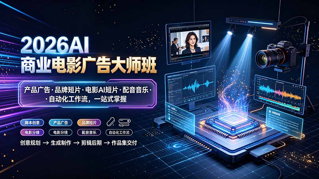 2026AI商业电影广告大师班：产品广告·品牌短片·电影AI短片·配音音乐·自动化工作流，一站式掌握-智富思维学堂