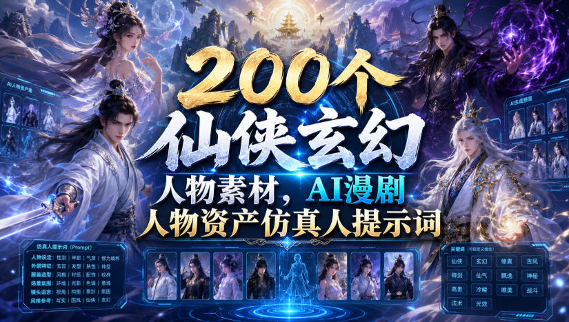 200个仙侠玄幻人物素材,AI漫剧人物资产仿真人提示词-智富思维学堂