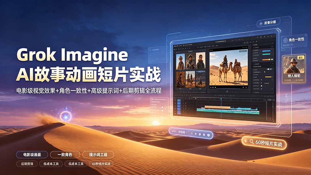 Grok Imagine AI故事动画短片实战:电影级视觉效果+角色一致性+高级提示词+后期剪辑全流程-智富思维学堂