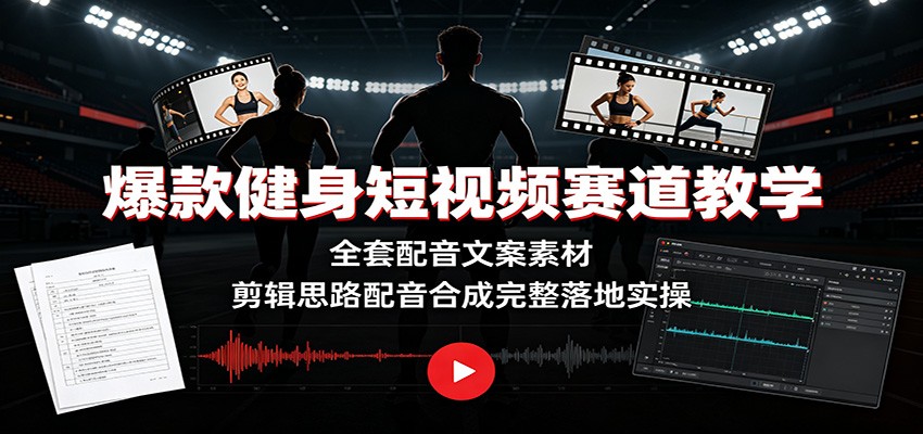 爆款健身短视频赛道教学：全套配音文案素材，剪辑思路配音合成完整落地实操-智富思维学堂