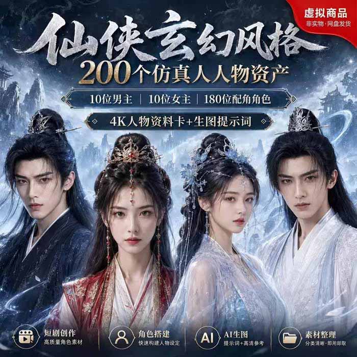 图片[2]-200个仙侠玄幻仿真人素材◆10男主×10女主×180配角，4K资料卡+AI生图提示词，漫剧必备-智富思维学堂