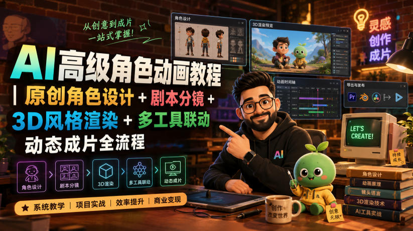 AI高级角色动画教程|原创角色设计+剧本分镜+3D风格渲染+多工具联动动态成片全流程【中英字幕】-智富思维学堂