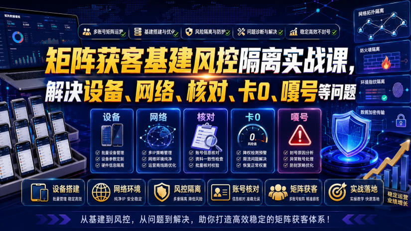 矩阵获客基建风控隔离实战课,解决设备、网络、核对、卡0、嘎号等问题-智富思维学堂