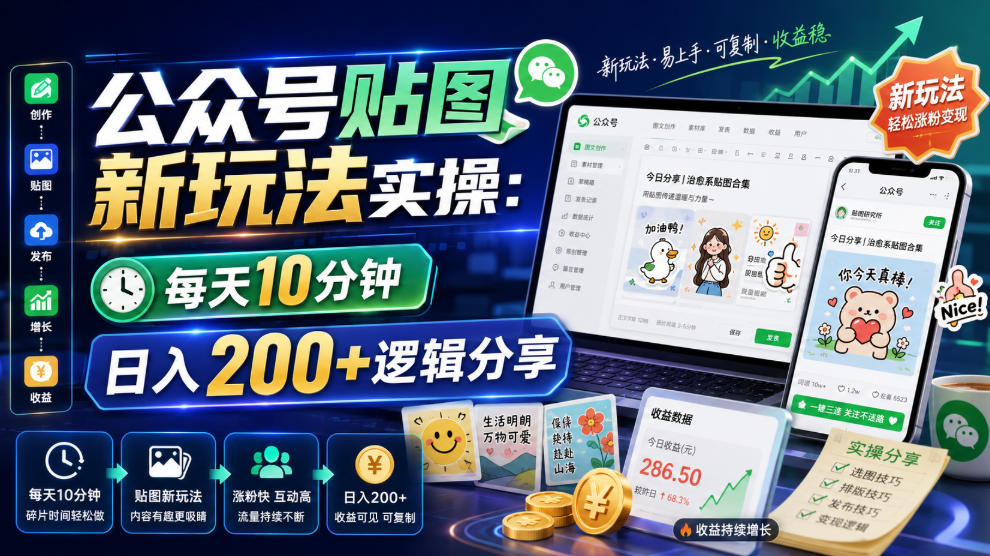 公众号贴图新玩法实操，每天10分钟，日入200+逻辑分享-智富思维学堂