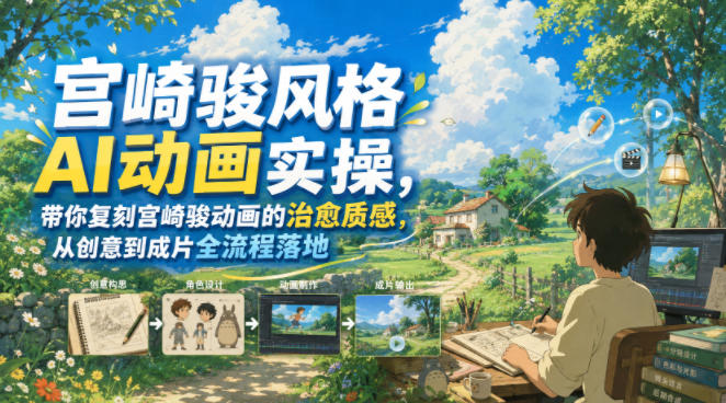 宫崎骏风格AI动画实操,带你复刻宫崎骏动画的治愈质感,从创意到成片全流程落地-智富思维学堂