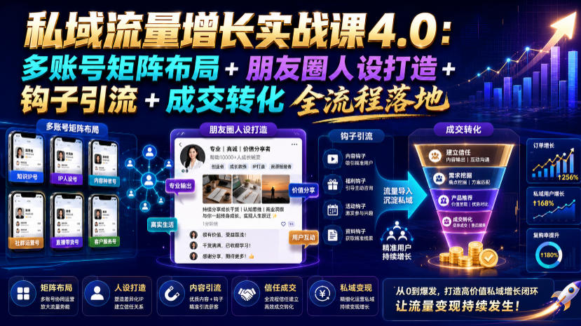 私域流量增长实战课4.0:多账号矩阵布局+朋友圈人设打造+钩子引流+成交转化全流程落地-智富思维学堂