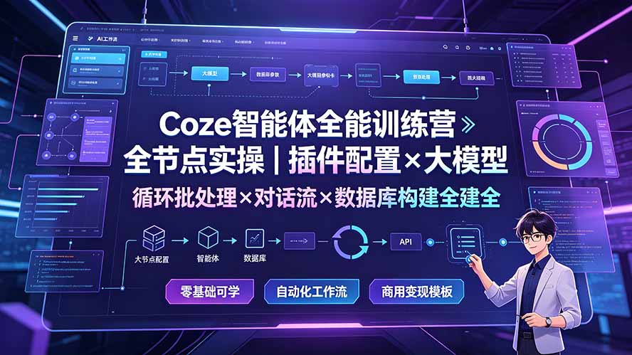 Coze智能体全能训练营：全节点实操｜插件配置×大模型×循环批处理×对话流×数据库构建全教学-智富思维学堂