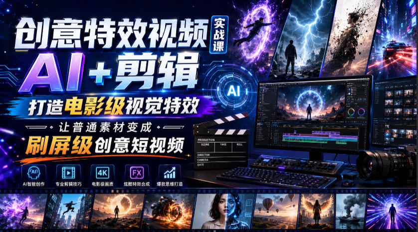 创意特效视频实战课,AI+剪辑打造电影级视觉特效,让普通素材变成刷屏级创意短视频-智富思维学堂