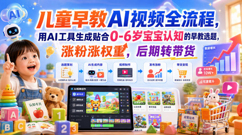 儿童早教AI视频全流程，用AI工具生成贴合0-6岁宝宝认知的早教选题，涨粉涨权重，后期转带货-智富思维学堂