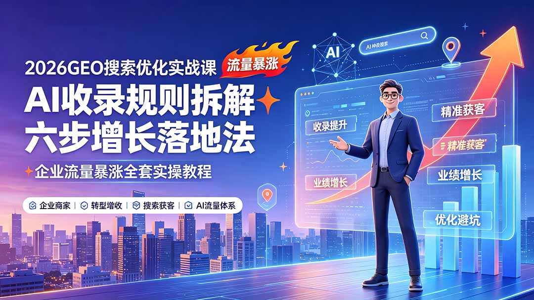 2026GEO搜索优化实战课:AI收录规则拆解|六步增长落地法|企业流量暴涨全套实操教程-智富思维学堂