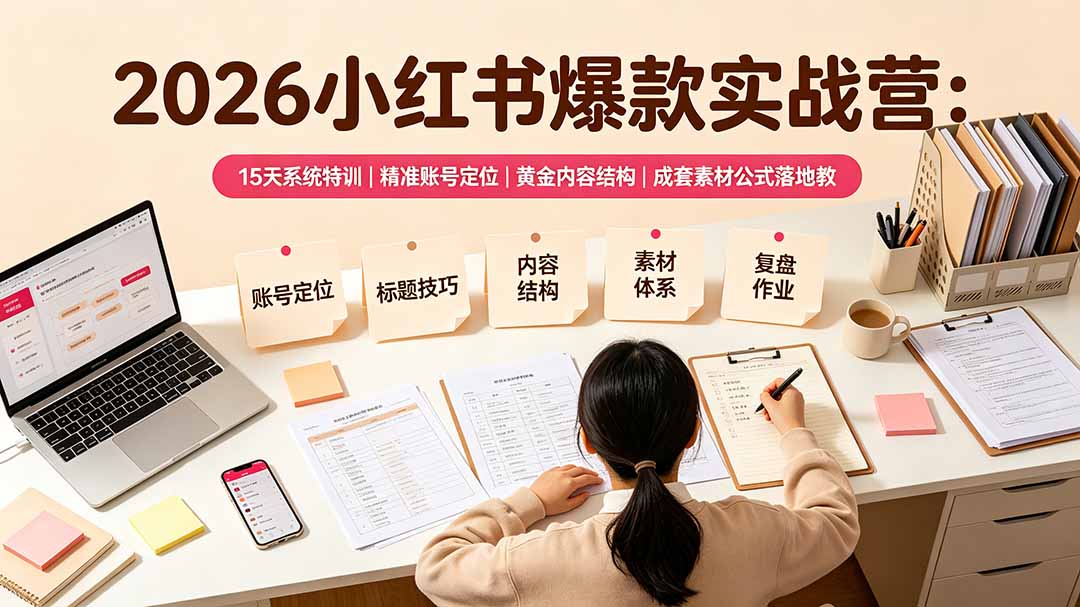 2026小红书爆款实战营:15天系统特训|精准账号定位|黄金内容结构|成套素材公式落地教程-智富思维学堂