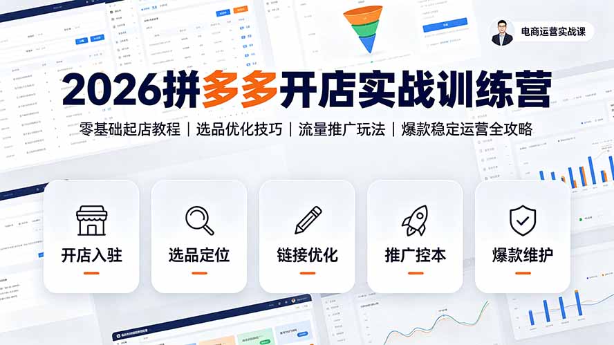 2026拼多多开店实战训练营：零基础起店教程｜选品优化技巧｜流量推广玩法｜爆款稳定运营全攻略-智富思维学堂