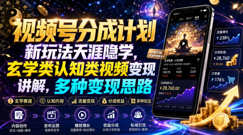 视频号分成计划新玩法天涯隐学,玄学类认知类视频变现讲解,多种变现思路-智富思维学堂
