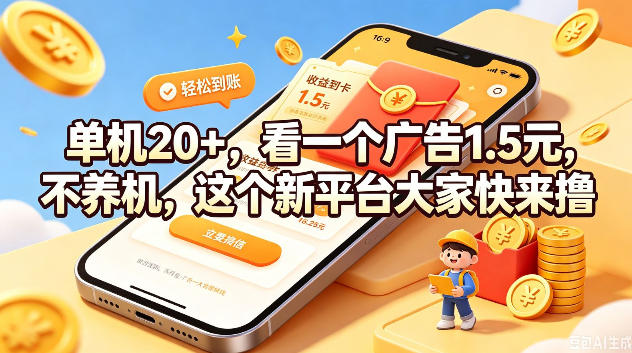 单机20+，看一个广告1.5米，不养机，这个新平台大家快来撸【揭秘】-智富思维学堂