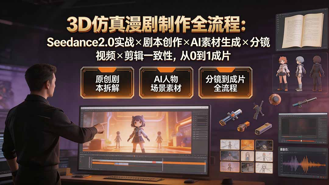 3D仿真漫剧制作全流程:Seedance2.0实战×剧本创作×AI素材生成×分镜视频×剪辑一致性,从0到1成片-智富思维学堂