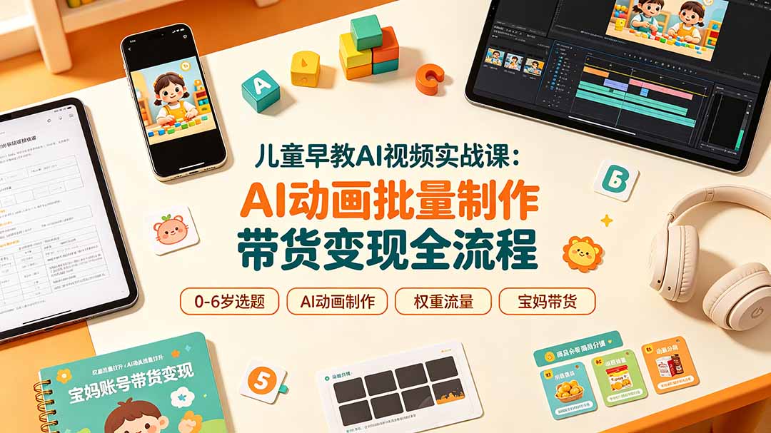 儿童早教AI视频实战课:0-6岁认知选题|AI动画批量制作|权重流量拉升|宝妈账号带货变现全流程-智富思维学堂