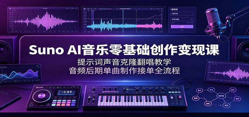 Suno AI音乐零基础创作变现课：提示词声音克隆翻唱教学，音频后期单曲制作接单全流程-智富思维学堂