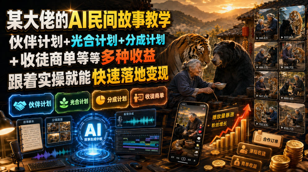 某大佬的AI民间故事教学,伙伴计划+光合计划+分成计划+收徒商单等多种收益,跟着实操就能快速落地变现-智富思维学堂