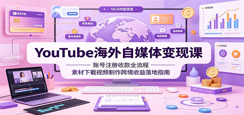YouTube海外自媒体变现课:账号注册收款全流程,素材下载视频制作跨境收益落地指南-智富思维学堂