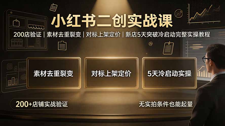小红书二创实战课:200店验证|素材去重裂变|对标上架定价|新店5天突破冷启动完整实操教程-智富思维学堂