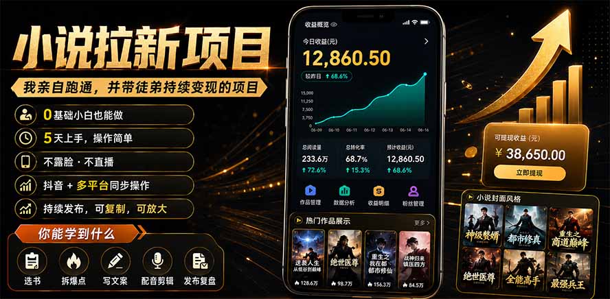 抖音及多平台小说拉新项目:我亲自跑通并持续带徒弟实操|0基础小白5天上手快速变现-智富思维学堂