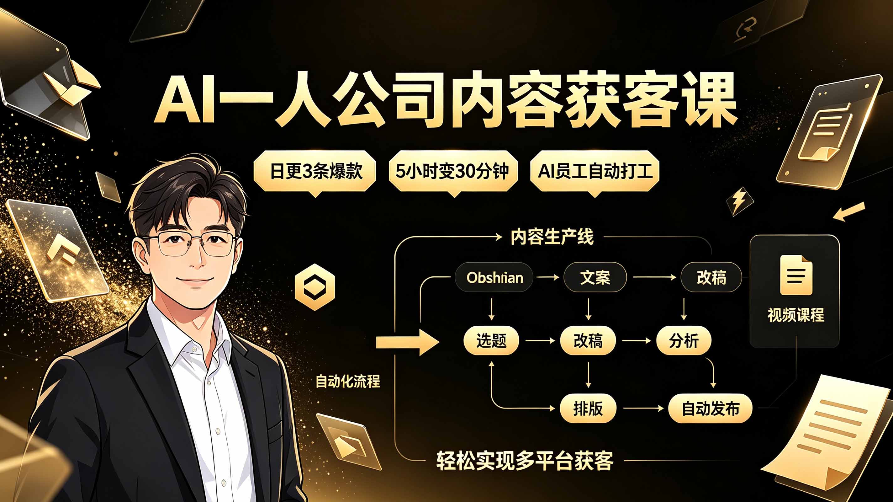 AI一人公司内容获客课:日更3条爆款×5小时变30分钟×AI员工自动打工,轻松实现多平台获客-智富思维学堂