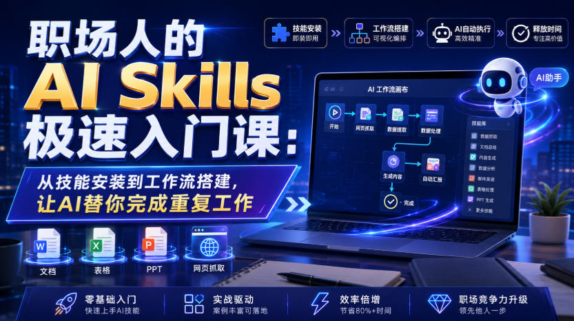 职场人的AI Skills极速入门课:从技能安装到工作流搭建,让AI替你完成重复工作-智富思维学堂