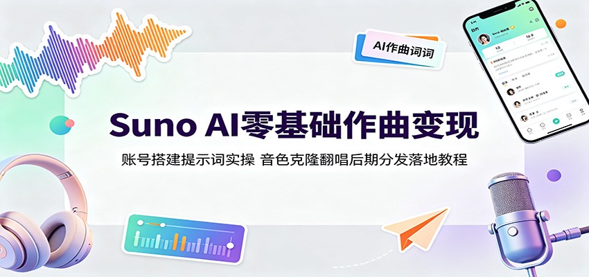 Suno AI零基础作曲变现：账号搭建提示词实操，音色克隆翻唱后期分发落地教程-智富思维学堂
