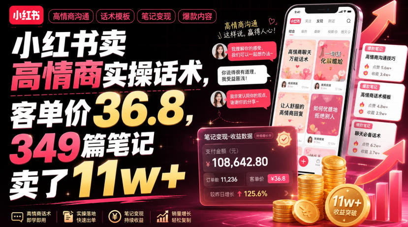 小红书卖高情商实操话术,客单价36.8,349篇笔记卖了11w+!-智富思维学堂