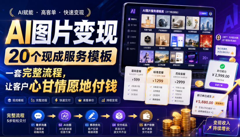 AI图片变现,20个现成服务模板,一套完整流程,让客户心甘情愿地付钱【原创双语字幕】-智富思维学堂