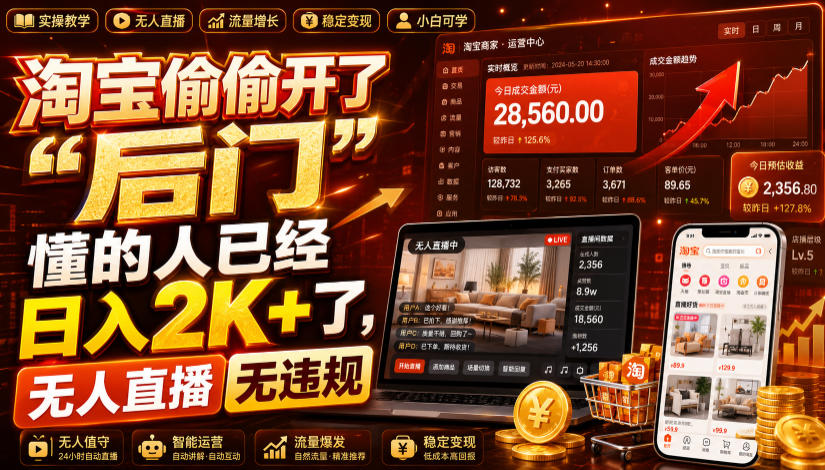 淘宝偷偷开了“后门”,懂的人已经日入2K+了,无人直播无违规,一台电脑=一家24小时营业的线上门店【揭秘】-智富思维学堂
