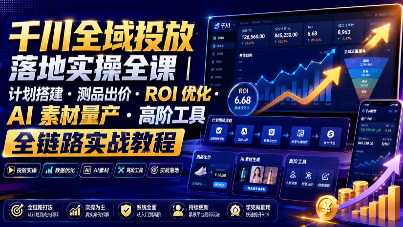 千川全域投放落地实操全课|计划搭建・测品出价・ROI优化・AI素材量产・高阶工具全链路实战教程-智富思维学堂