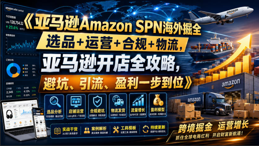 亚马逊Amazon SPN海外掘全,选品+运营+合规+物流,亚马逊开店全攻略,避坑、引流、盈利一步到位-智富思维学堂