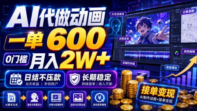 AI代做动画,一单600,0门槛月入2W+,日结不压款,长期稳定【揭秘】-智富思维学堂