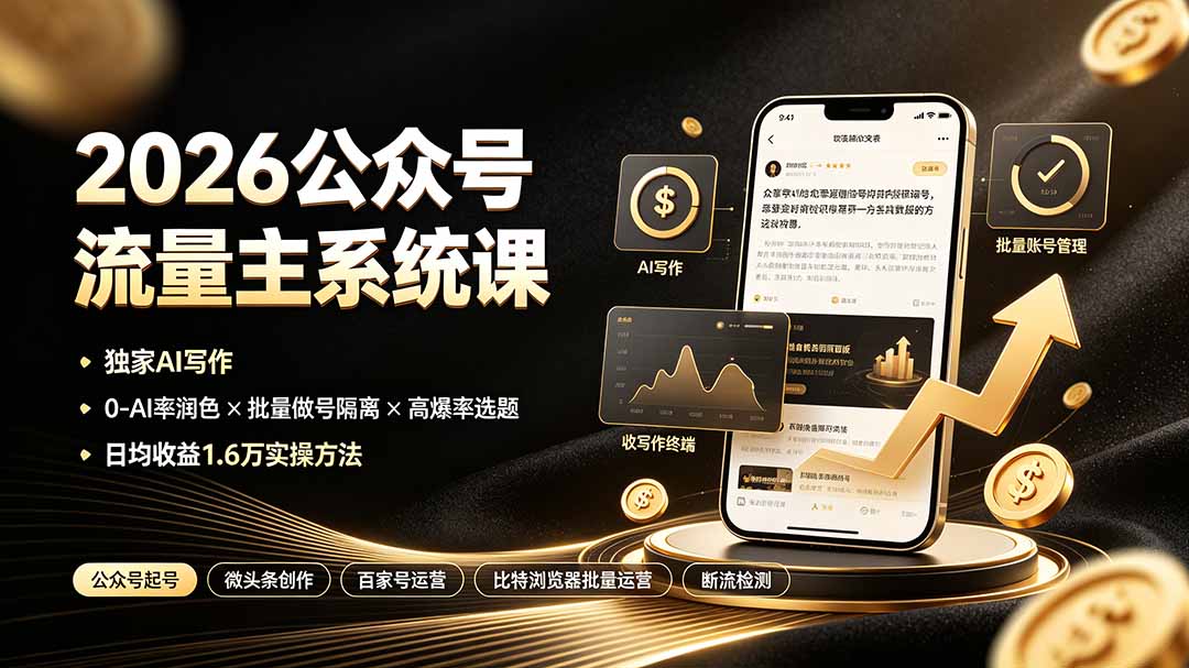 图片[2]-2026公众号流量主系统课：独家AI写作×0-AI率润色×批量做号隔离×高爆率选题，日均收益1.6万实操方法-智富思维学堂