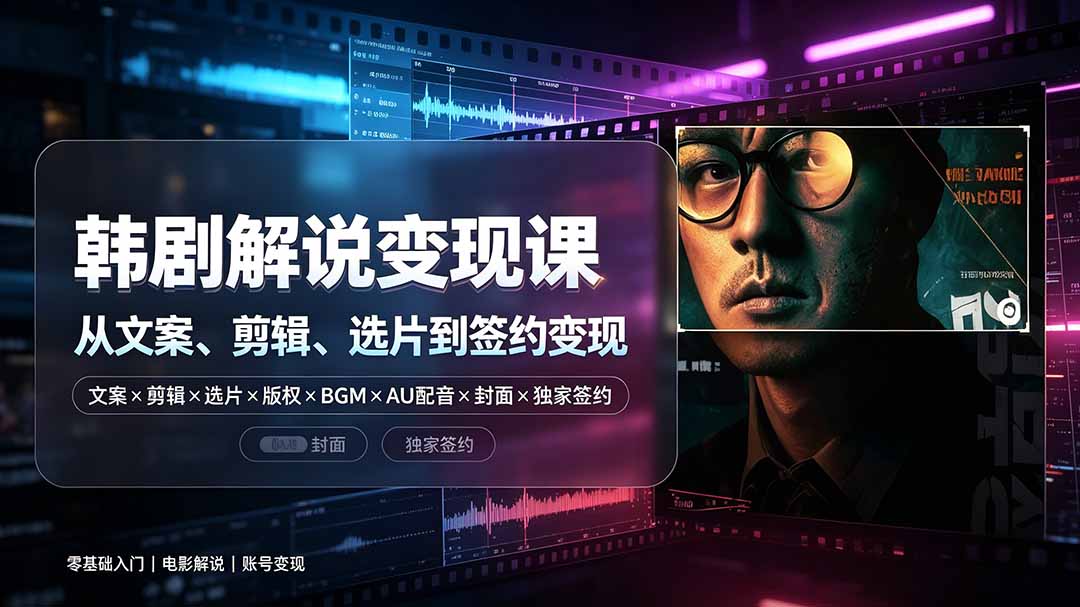 抖音270W粉丝博主亲授韩剧解说课:文案×剪辑×选片×版权×BGM×AU配音×封面×独家签约,零基础到变现-智富思维学堂