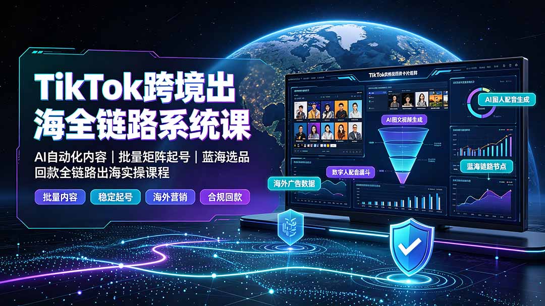 TikTok跨境出海全链路系统课-2026年7月:AI自动化内容|批量矩阵起号|蓝海选品回款全链路出海实操课程-智富思维学堂