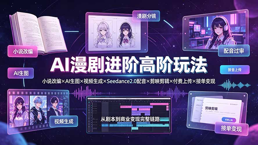 AI漫剧进阶高阶玩法:小说改编×AI生图×视频生成×Seedance2.0配音×剪映剪辑×付费上传×接单变现-智富思维学堂