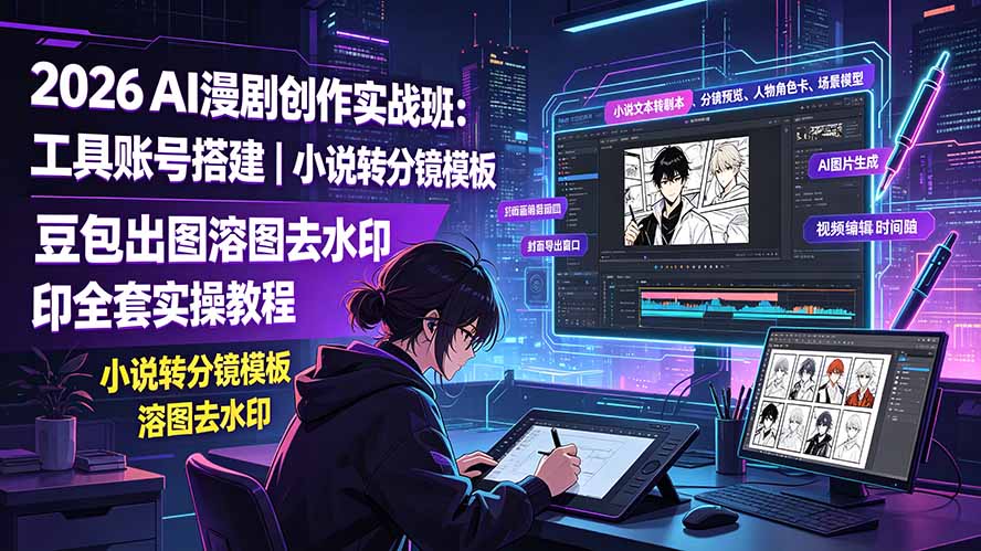 2026AI漫剧创作实战班:工具账号搭建|小说转分镜模板|豆包出图溶图去水印全套实操教程-智富思维学堂