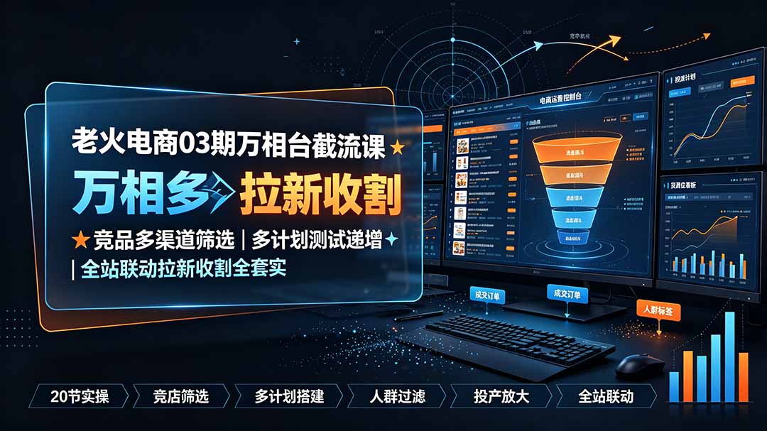 老火电商03期万相台截流课:竞品多渠道筛选|多计划测试递增|全站联动拉新收割全套实操教学-智富思维学堂