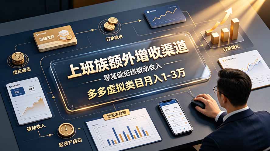 上班族额外增收渠道，零基础搭建被动收入，多多虚拟类目月入 1-3 万-智富思维学堂