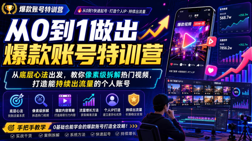 从0到1做出爆款账号特训营，从底层心法出发，教你像素级拆解热门视频，打造能持续出流量的个人账号-智富思维学堂